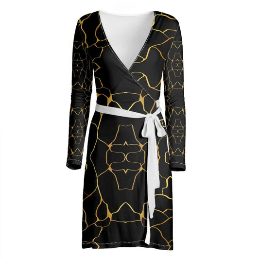 Robe portefeuille en Jersey Prestige™ Noir et Or Filament