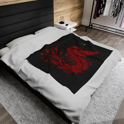 Prestige™ Black and Red Phoenix Velvet Plush Blanket