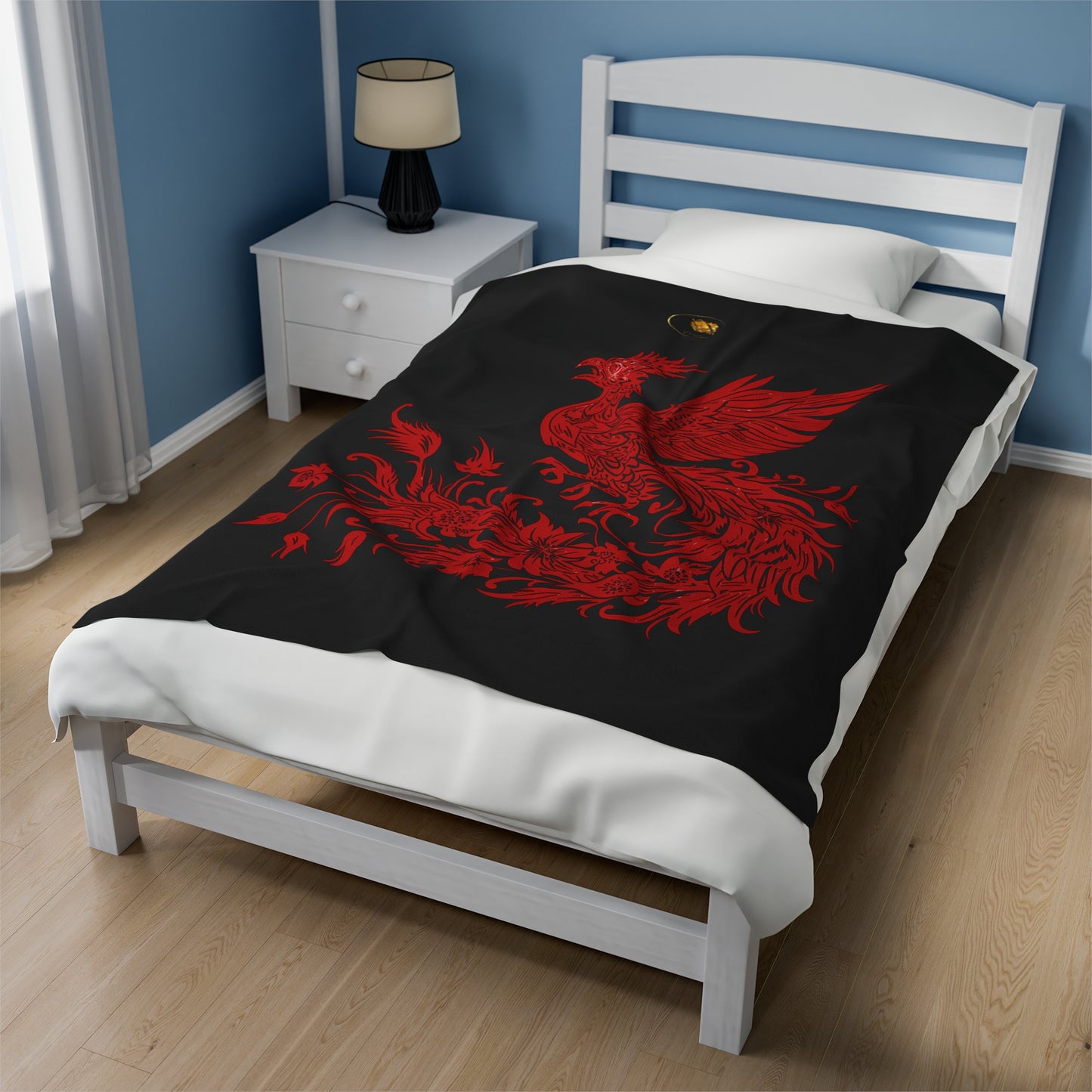 Prestige™ Black and Red Phoenix Velvet Plush Blanket