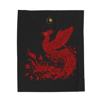 Prestige™ Black and Red Phoenix Velvet Plush Blanket