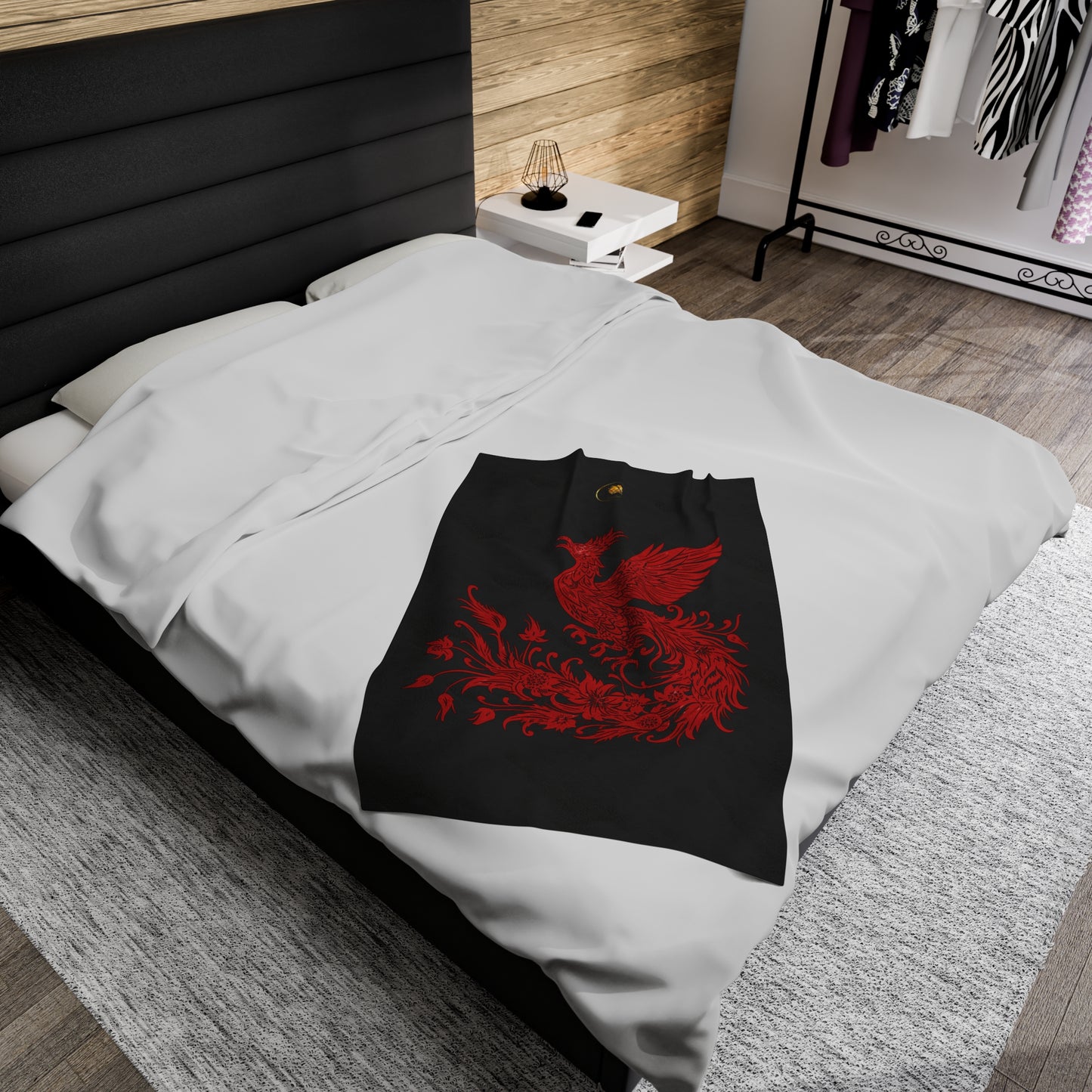 Prestige™ Black and Red Phoenix Velvet Plush Blanket