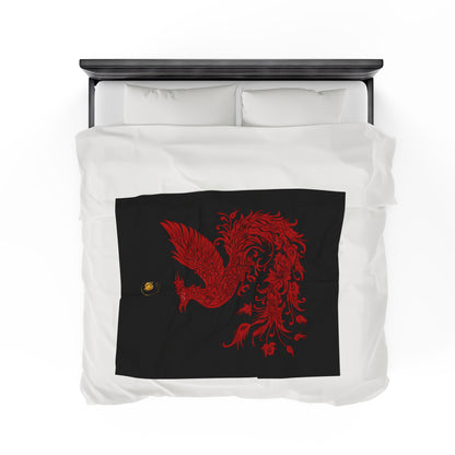 Prestige™ Black and Red Phoenix Velvet Plush Blanket