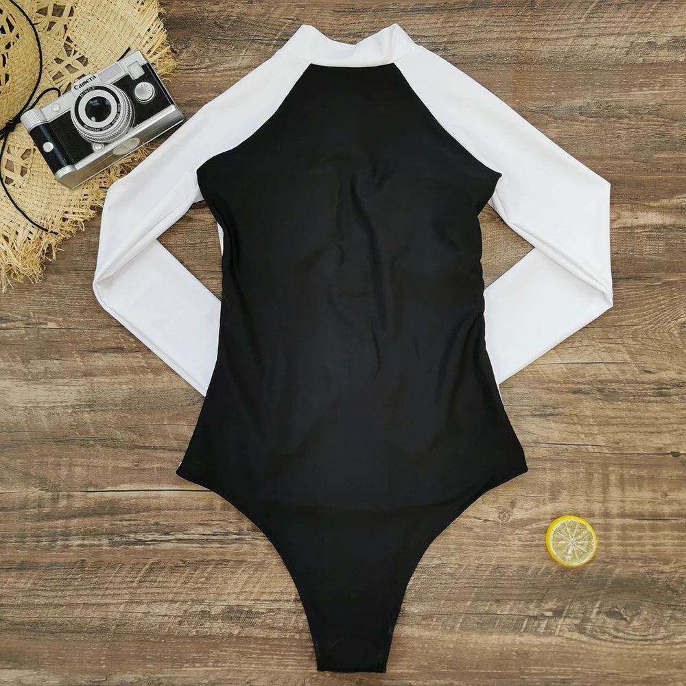 1 Piece Solid Long Sleeve Tropical Monokini