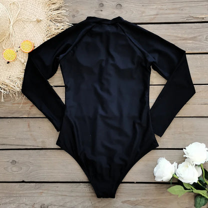 1 Piece Solid Long Sleeve Tropical Monokini