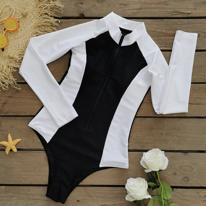 1 Piece Solid Long Sleeve Tropical Monokini