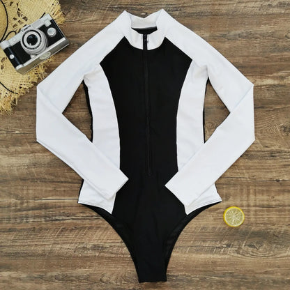 1 Piece Solid Long Sleeve Tropical Monokini