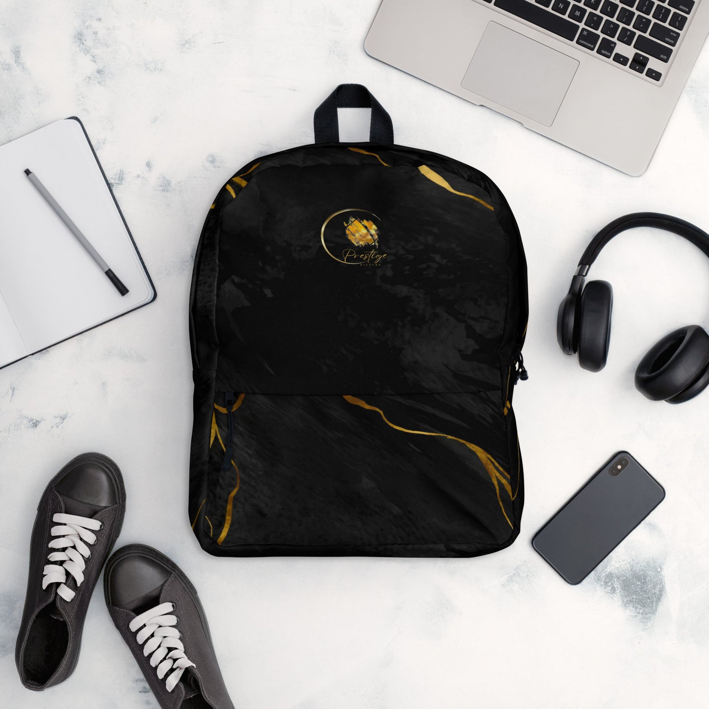 Prestige™ Unisex-Rucksack aus schwarzem und goldenem Marmor