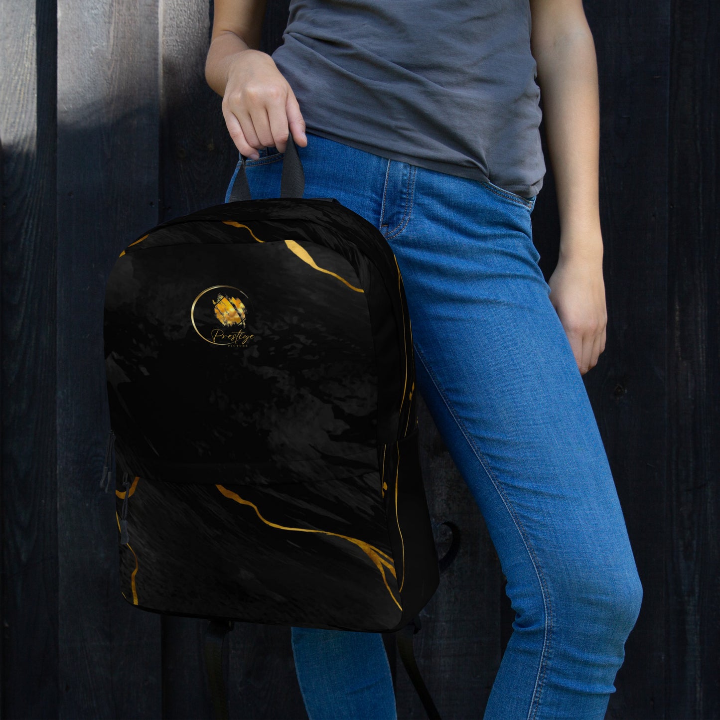 Prestige™ Unisex-Rucksack aus schwarzem und goldenem Marmor