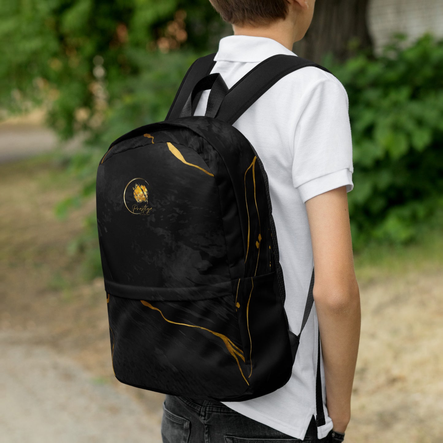 Prestige™ Unisex-Rucksack aus schwarzem und goldenem Marmor