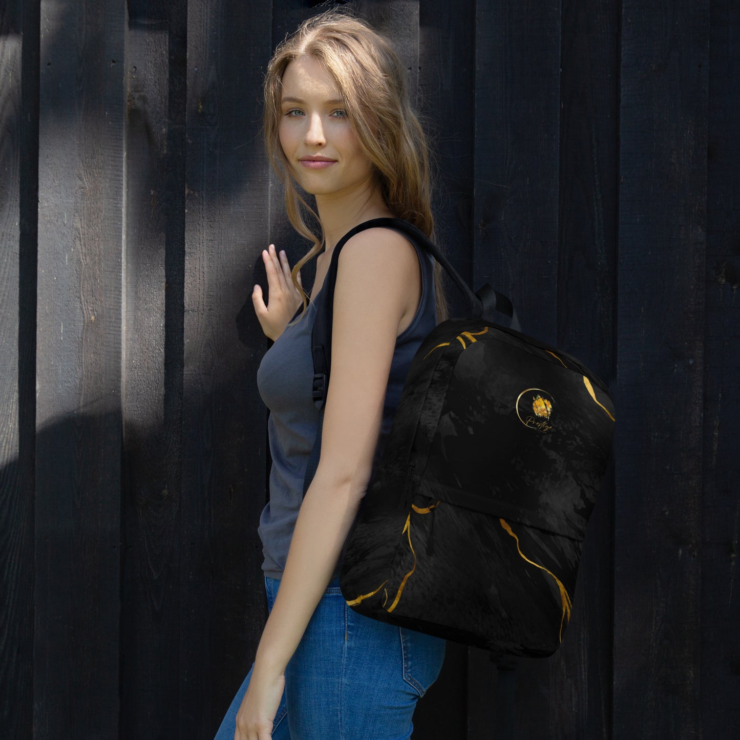 Prestige™ Unisex-Rucksack aus schwarzem und goldenem Marmor