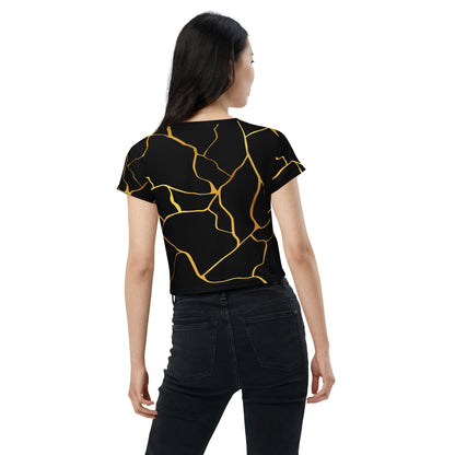 Prestige™ Schwarz-Gold-Filament-Crop-Top-T-Shirt