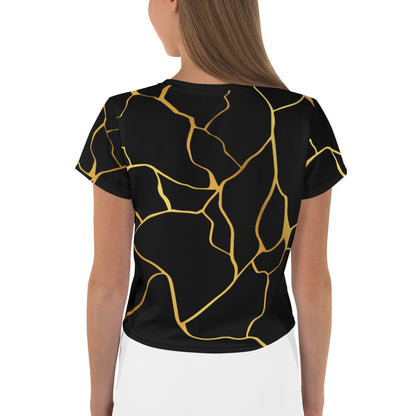 Prestige™ Schwarz-Gold-Filament-Crop-Top-T-Shirt