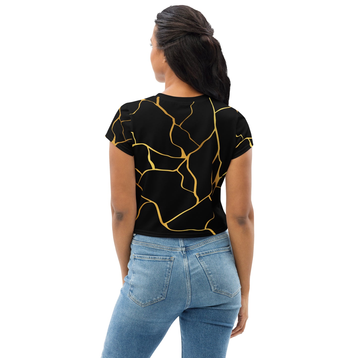 Prestige™ Schwarz-Gold-Filament-Crop-Top-T-Shirt