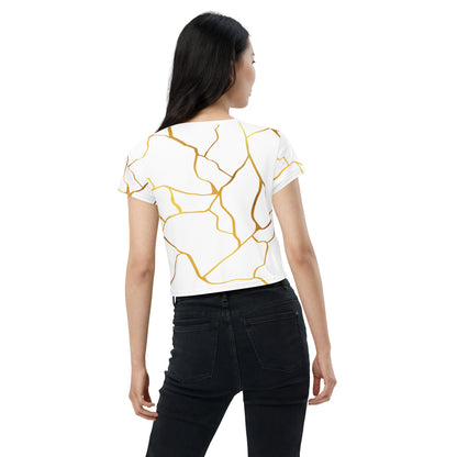 T-shirt Crop-Top Prestige™ Blanc & Or Filament