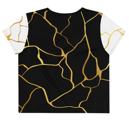 Prestige™ Crop-Top T-Shirt Black White &amp; Gold Filament