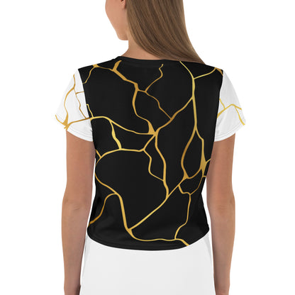 Prestige™ Crop-Top T-Shirt Black White &amp; Gold Filament