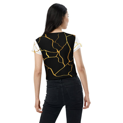 Prestige™ Crop-Top T-Shirt Black White &amp; Gold Filament