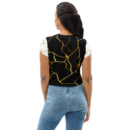 Prestige™ Crop-Top T-Shirt Black White &amp; Gold Filament