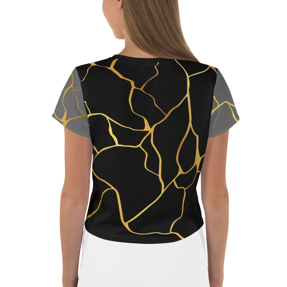 Prestige™ Crop-Top T-shirt Black Silver &amp; Gold Filament