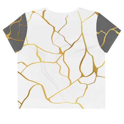 Prestige™ White Silver &amp; Gold Filament Crop-Top T-Shirt