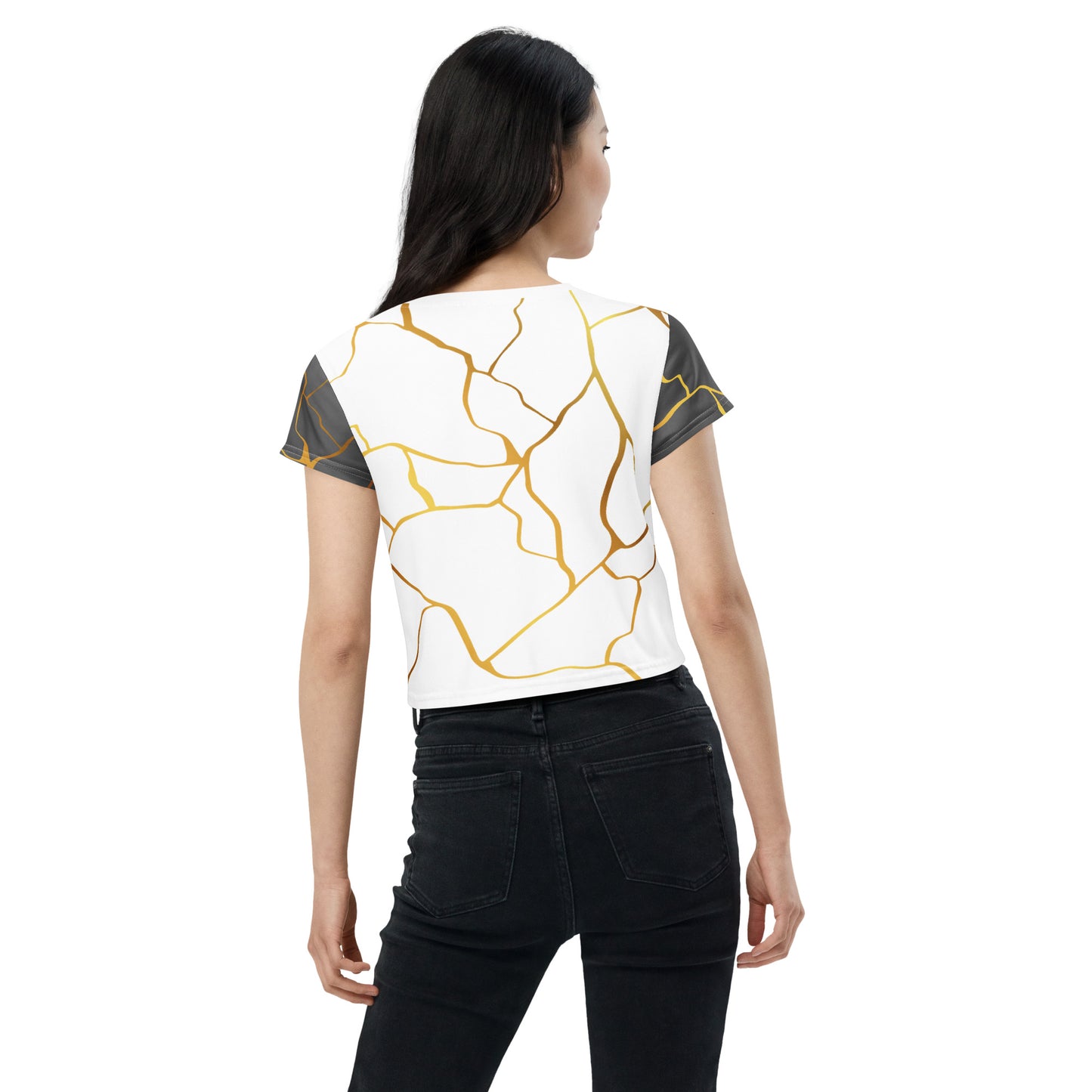 Prestige™ White Silver &amp; Gold Filament Crop-Top T-Shirt