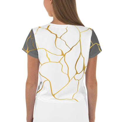 Prestige™ White Silver &amp; Gold Filament Crop-Top T-Shirt