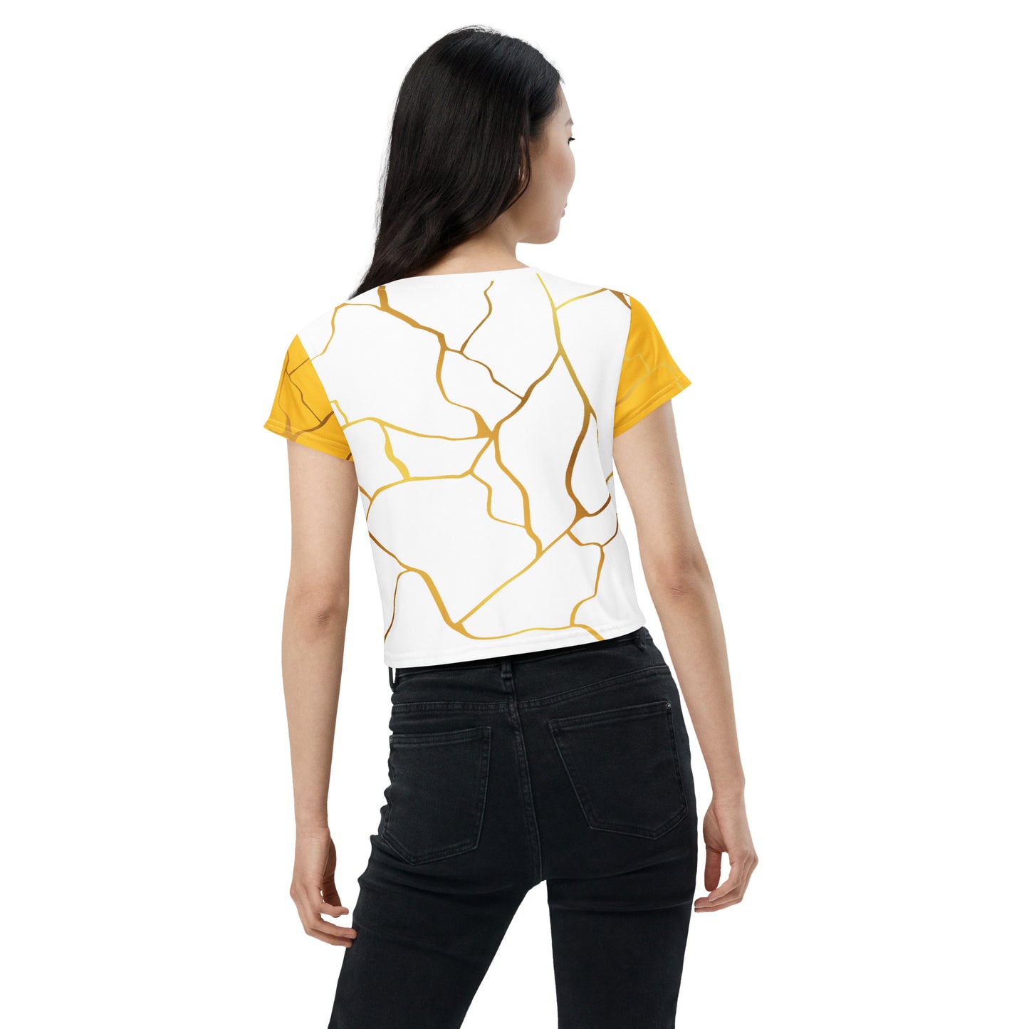 T-shirt Crop-Top Prestige™ Blanc Jaune & Or Filament