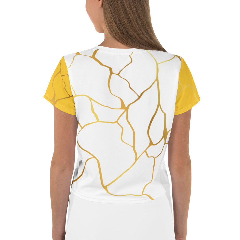 T-shirt Crop-Top Prestige™ Blanc Jaune & Or Filament