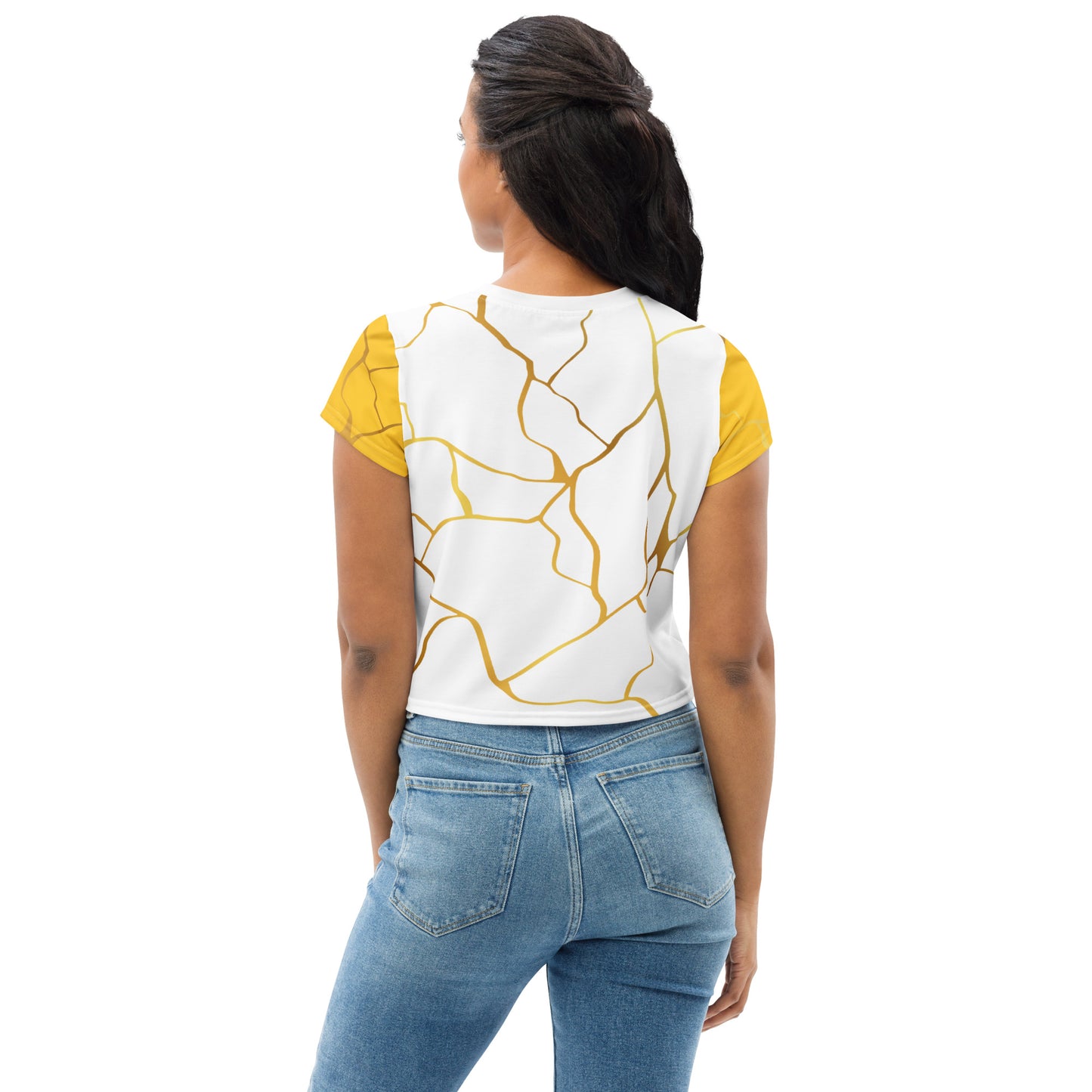 T-shirt Crop-Top Prestige™ Blanc Jaune & Or Filament