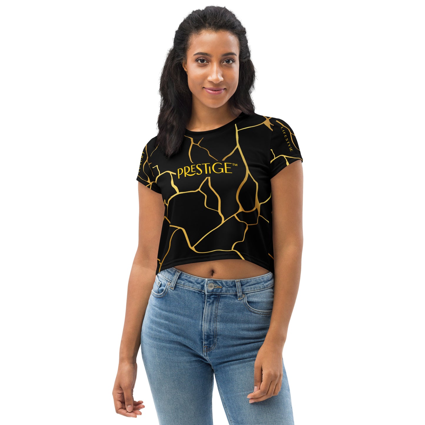 Prestige™ Schwarz-Gold-Filament-Crop-Top-T-Shirt