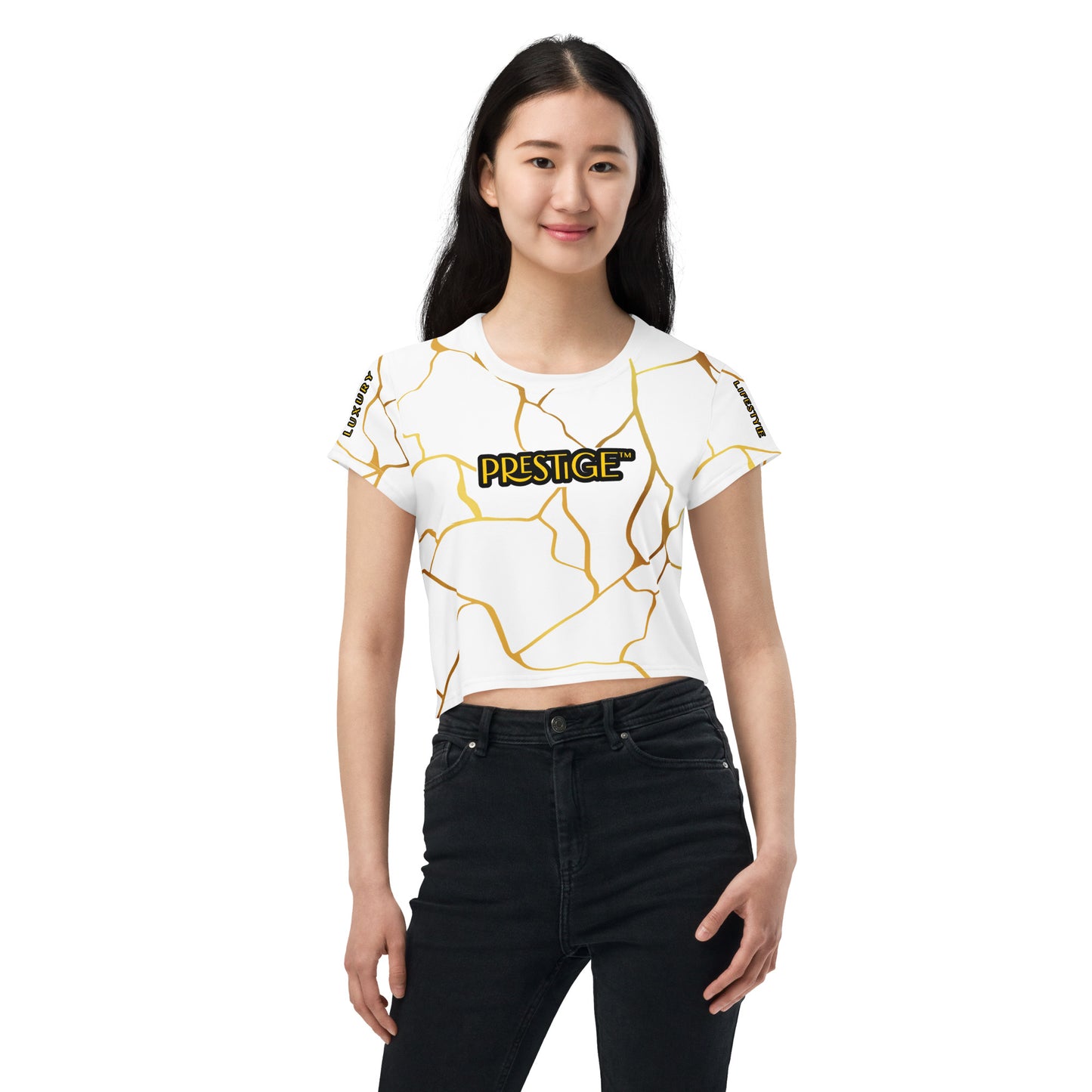 T-shirt Crop-Top Prestige™ Blanc & Or Filament