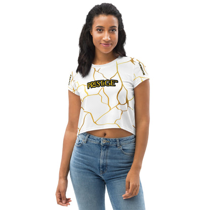 T-shirt Crop-Top Prestige™ Blanc & Or Filament