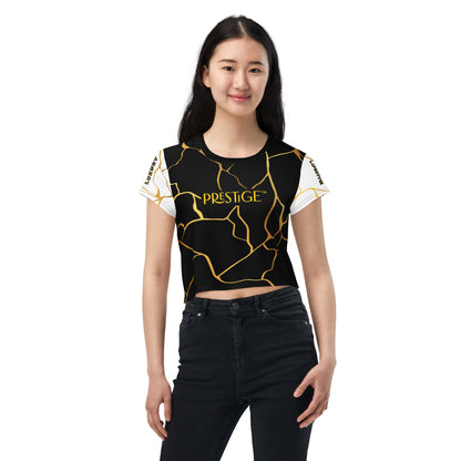 Prestige™ Crop-Top T-Shirt Black White &amp; Gold Filament