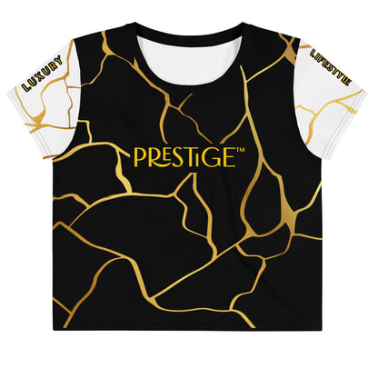 Prestige™ Crop-Top T-Shirt Black White &amp; Gold Filament