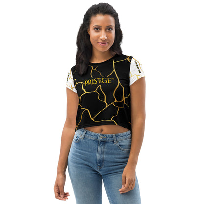 Prestige™ Crop-Top T-Shirt Black White &amp; Gold Filament