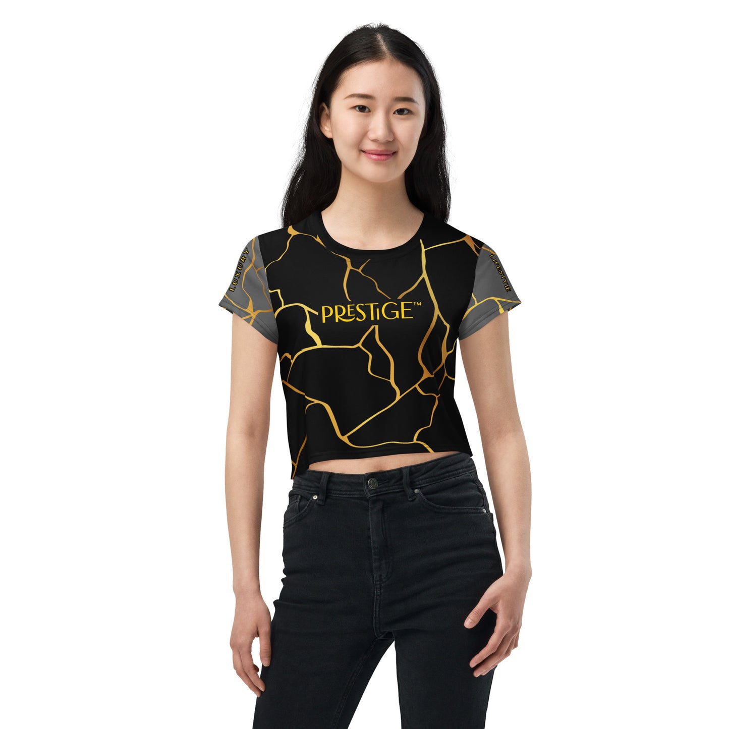 Prestige™ Crop-Top T-shirt Black Silver &amp; Gold Filament