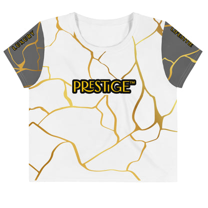 Prestige™ White Silver &amp; Gold Filament Crop-Top T-Shirt