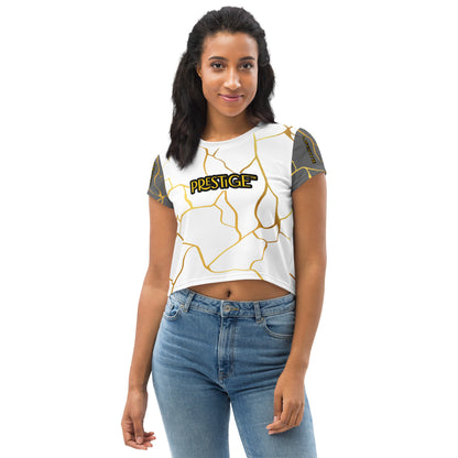 Prestige™ White Silver &amp; Gold Filament Crop-Top T-Shirt