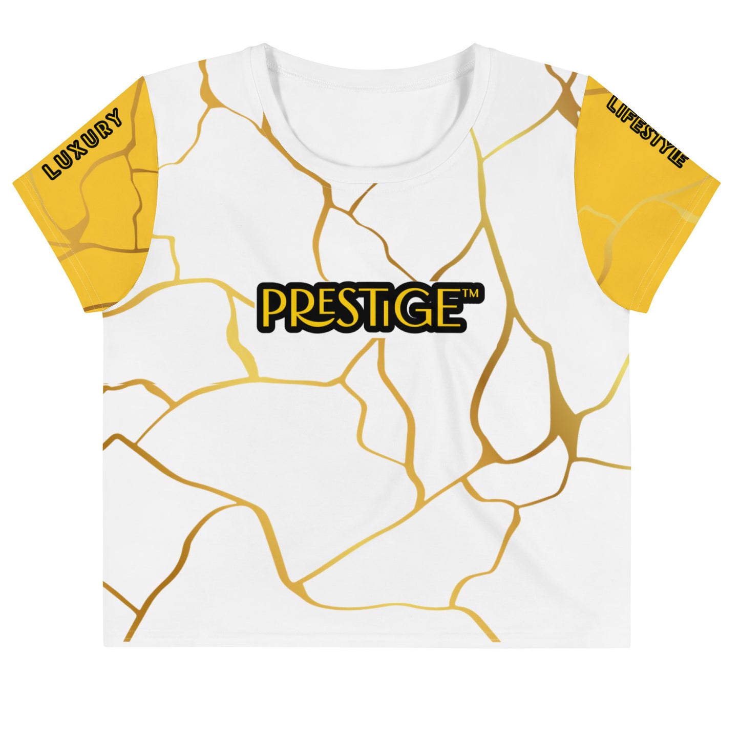 T-shirt Crop-Top Prestige™ Blanc Jaune & Or Filament