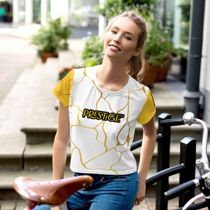 T-shirt Crop-Top Prestige™ Blanc Jaune & Or Filament