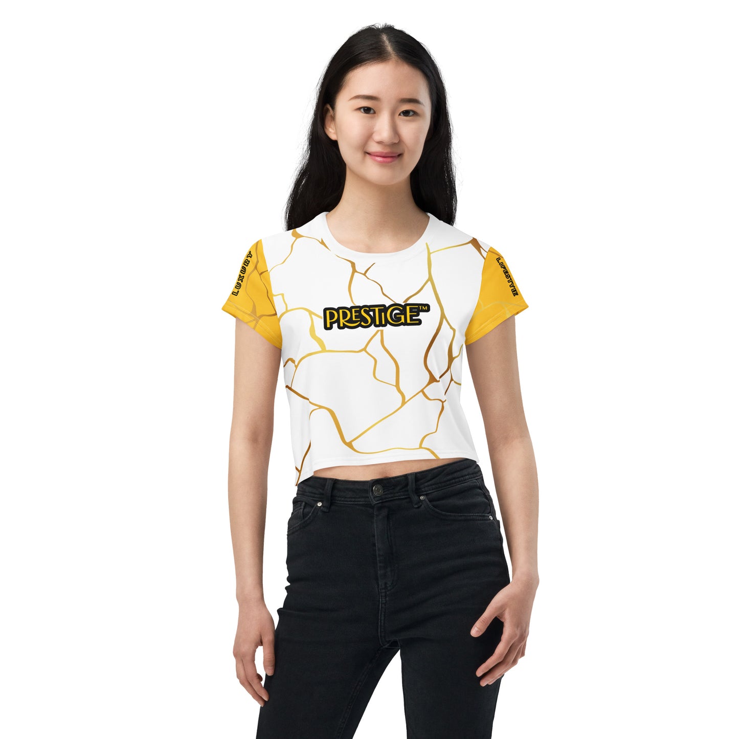 T-shirt Crop-Top Prestige™ Blanc Jaune & Or Filament