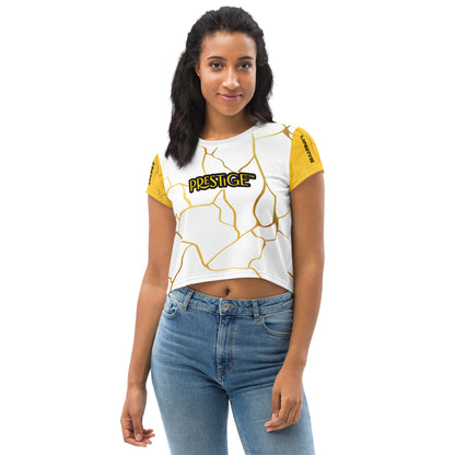 T-shirt Crop-Top Prestige™ Blanc Jaune & Or Filament