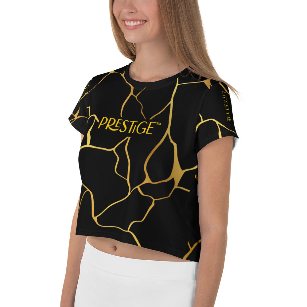 Prestige™ Schwarz-Gold-Filament-Crop-Top-T-Shirt