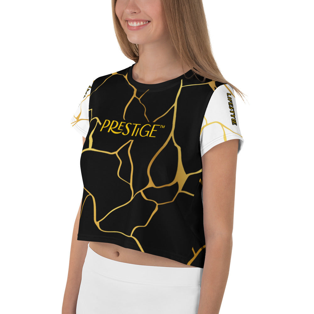 Prestige™ Crop-Top T-Shirt Black White &amp; Gold Filament