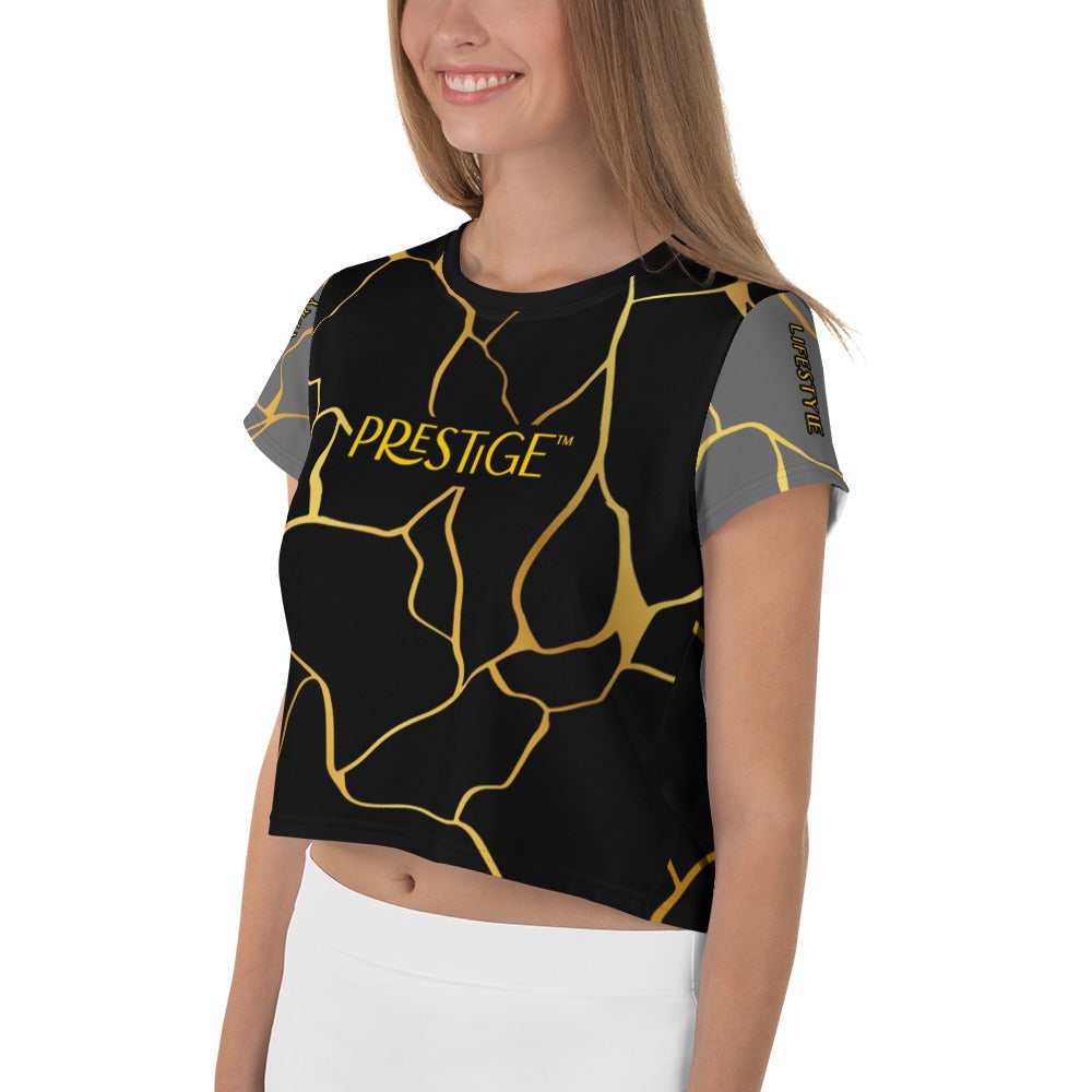 Prestige™ Crop-Top T-shirt Black Silver &amp; Gold Filament