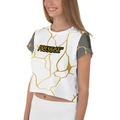 Prestige™ White Silver &amp; Gold Filament Crop-Top T-Shirt