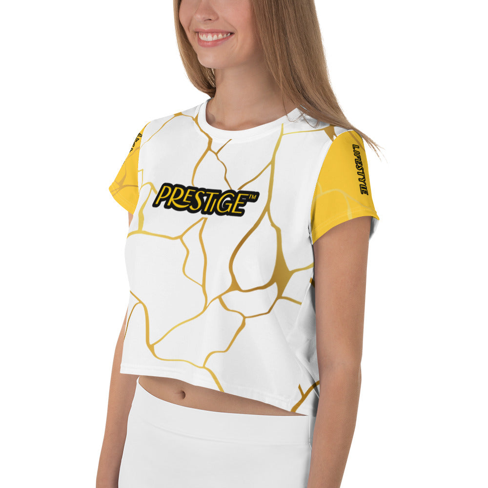 T-shirt Crop-Top Prestige™ Blanc Jaune & Or Filament