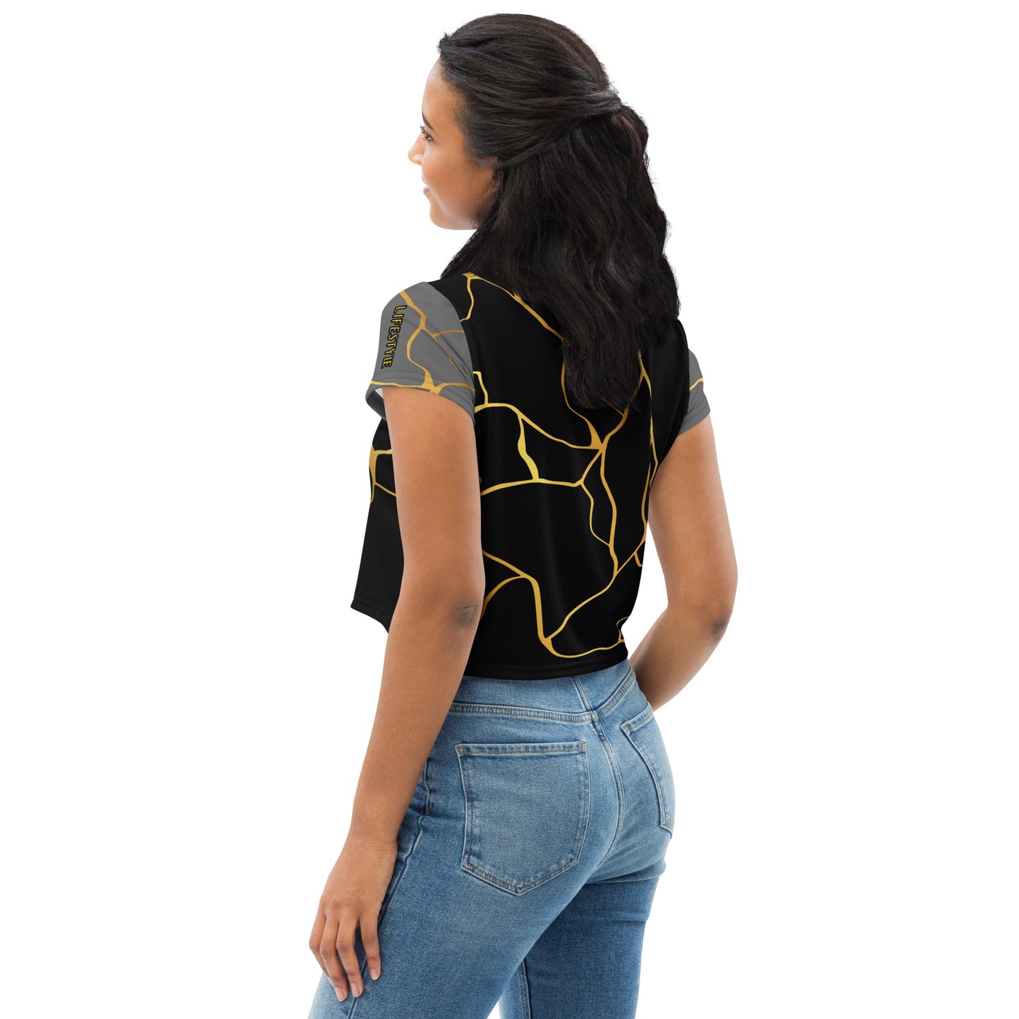 Prestige™ Crop-Top T-shirt Black Silver &amp; Gold Filament