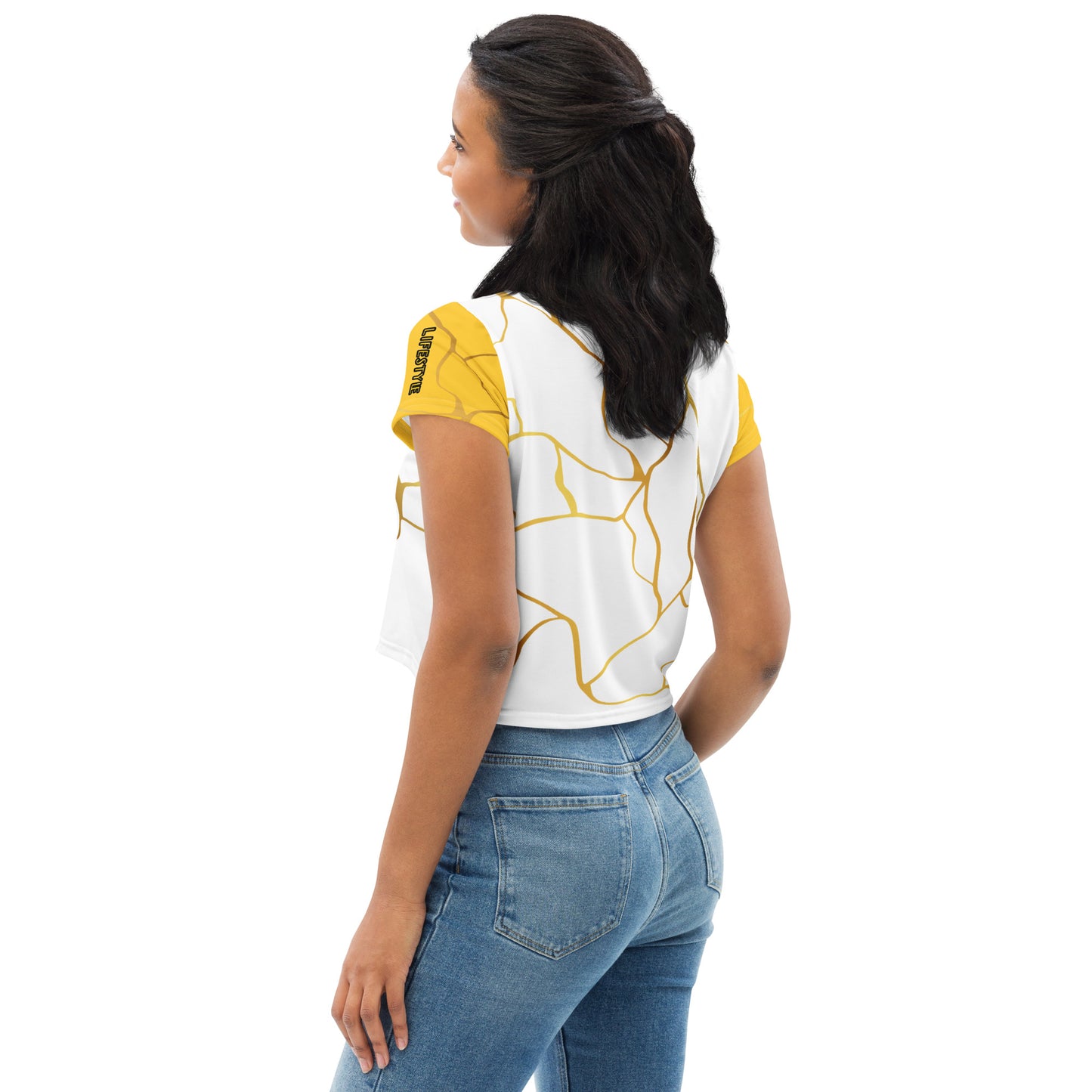 T-shirt Crop-Top Prestige™ Blanc Jaune & Or Filament