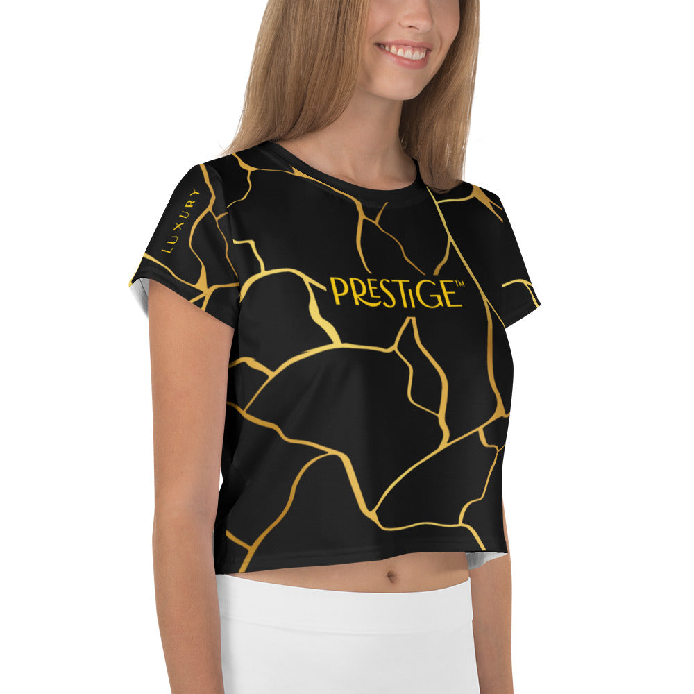 Prestige™ Schwarz-Gold-Filament-Crop-Top-T-Shirt